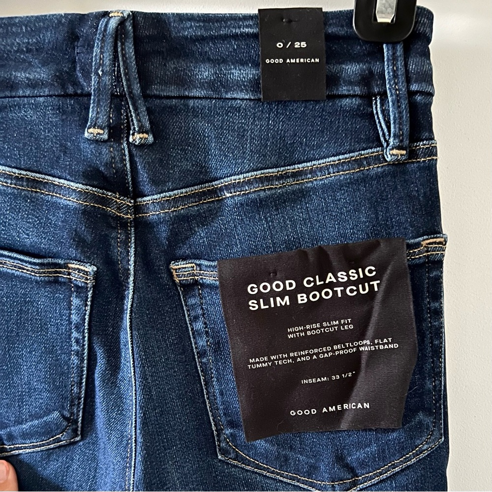 Good American 'Good Classic Bootcut' Blue Jeans Womens 0/25, Indigo, NWT, $139